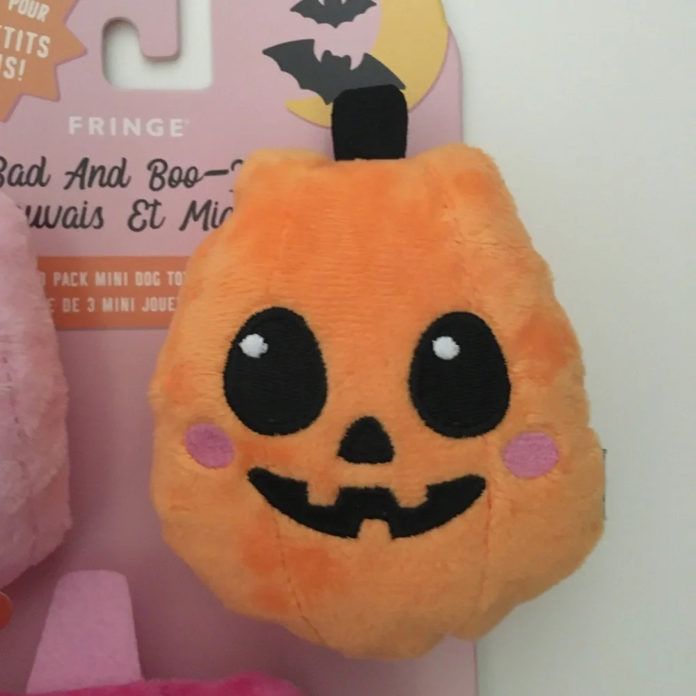 Dog Toys 3 Plush Halloween Pumpkins Squeakers “Bad and Boo-jee” NEW | Fringe